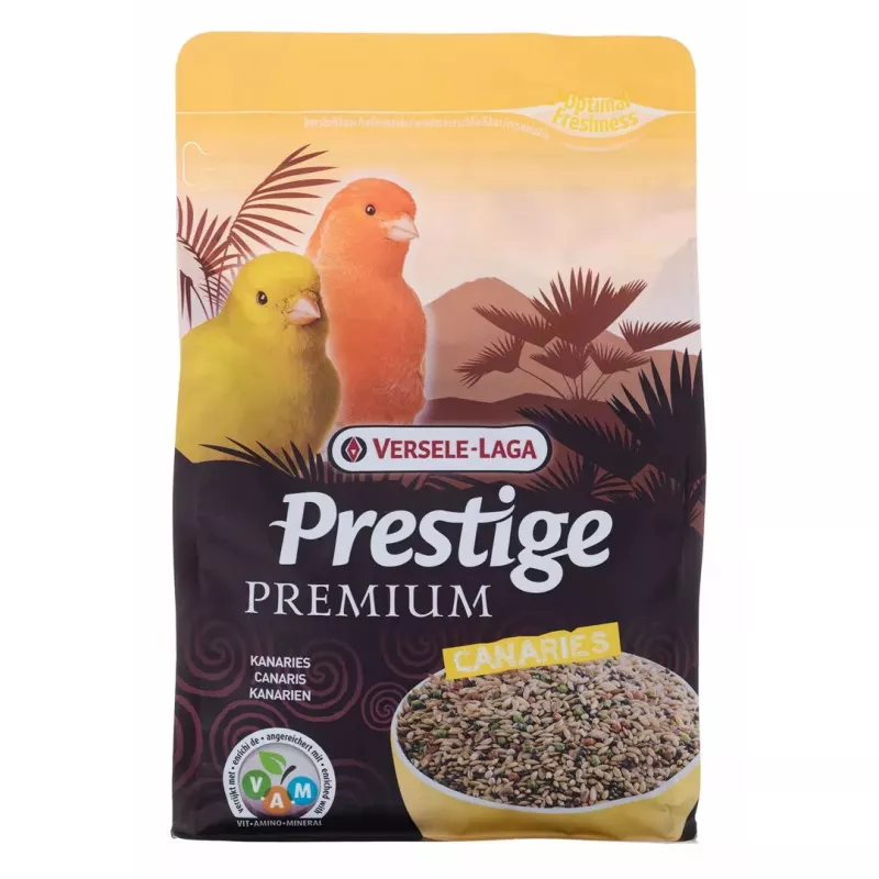 Kompletna sucha mieszanka dla kanarków VERSELE-LAGA Prestige Premium 800 g — 17% białka, 13% tłuszczu, 6% błonnika