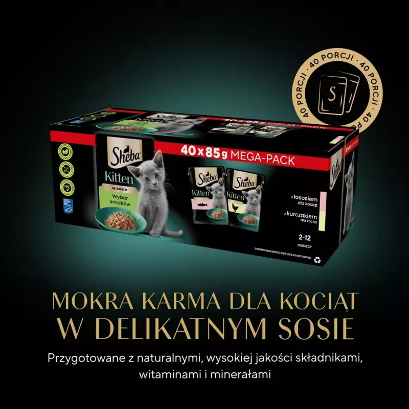 Sheba Kitten Selection of Flavors mokra karma dla kotów w sosie, 40 x 85 g