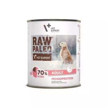 Mokra karma dla psa VETEXPERT RAW PALEO Adult Monoprotein Pork puszka 800 g, bezzbożowa, bezglutenowa i bez soi