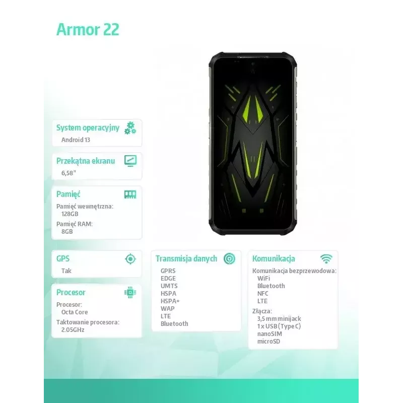 Smartfon UleFone Armor 22 6,58 cala 8/256GB Zielony