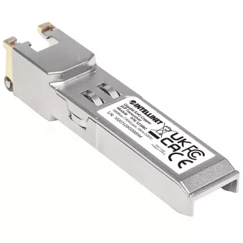 Moduł nadawczo-odbiorczy Intellinet Optical, Gigabit RJ45 miedź SFP, port 1000Base-T (RJ45), 100 m, zgodny z MSA, odpowiednik Cisco GLC-T, Ethernet, światłowód, trzyletnia gwarancja