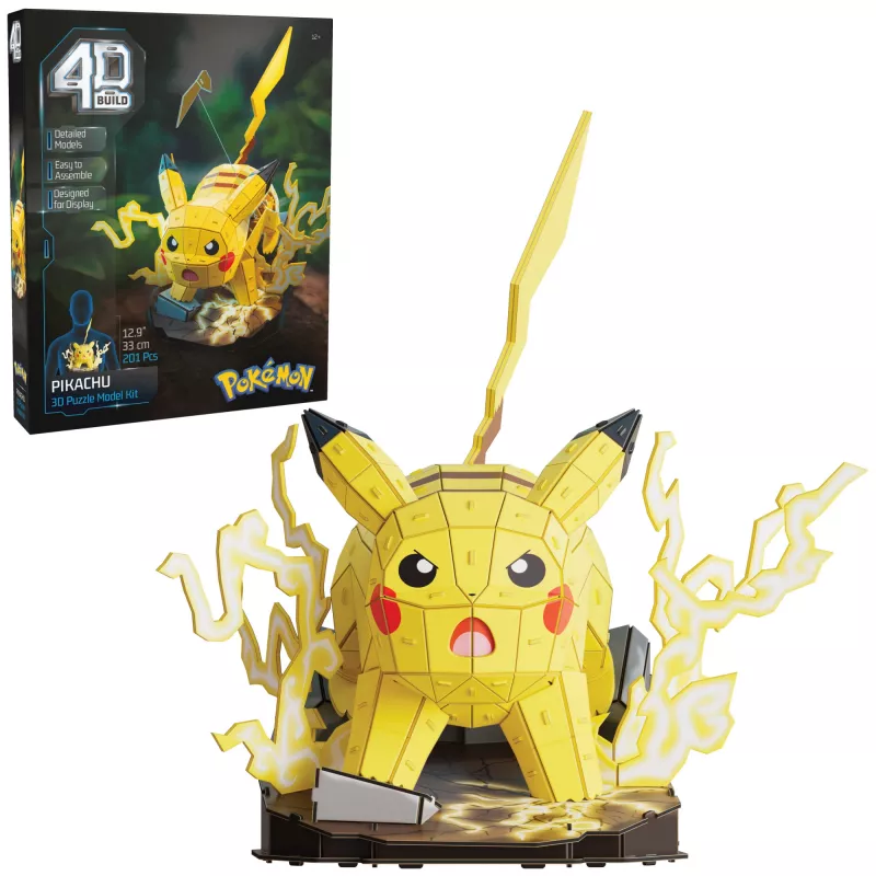 4D Build , Pokémon Pikachu 3D Model Kit, Pokémon Figure, Kanto First Partner Collection, Dekoracja na Biurko, 201 Elementów, dla Wieku od 12 Lat