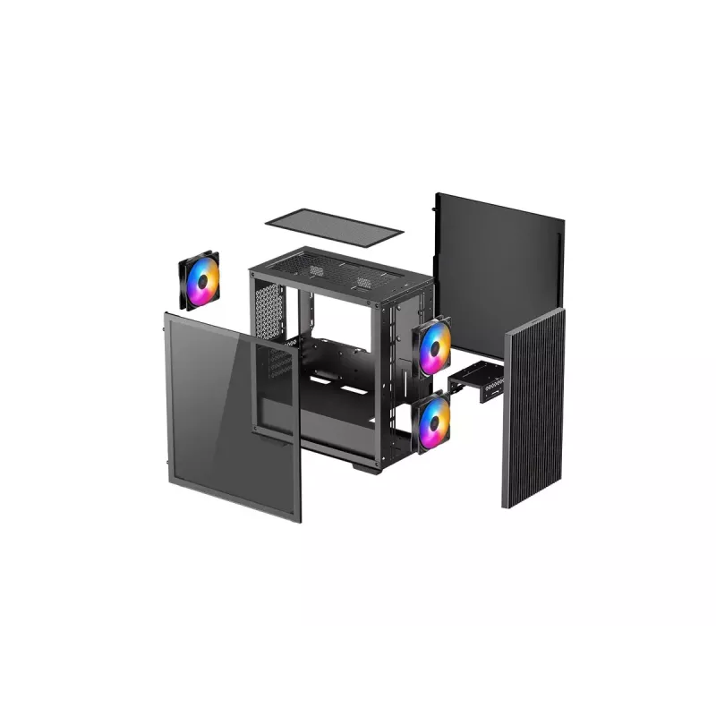 Obudowa PC DeepCool MATREXX 40 3FS Micro Tower — Micro ATX/Mini-ITX, szkło hartowane, obsługa 3x140/2x120 wentylatorów, GPU do 320 mm, 2x3,5 cala + 2x2,5 cala, czarna