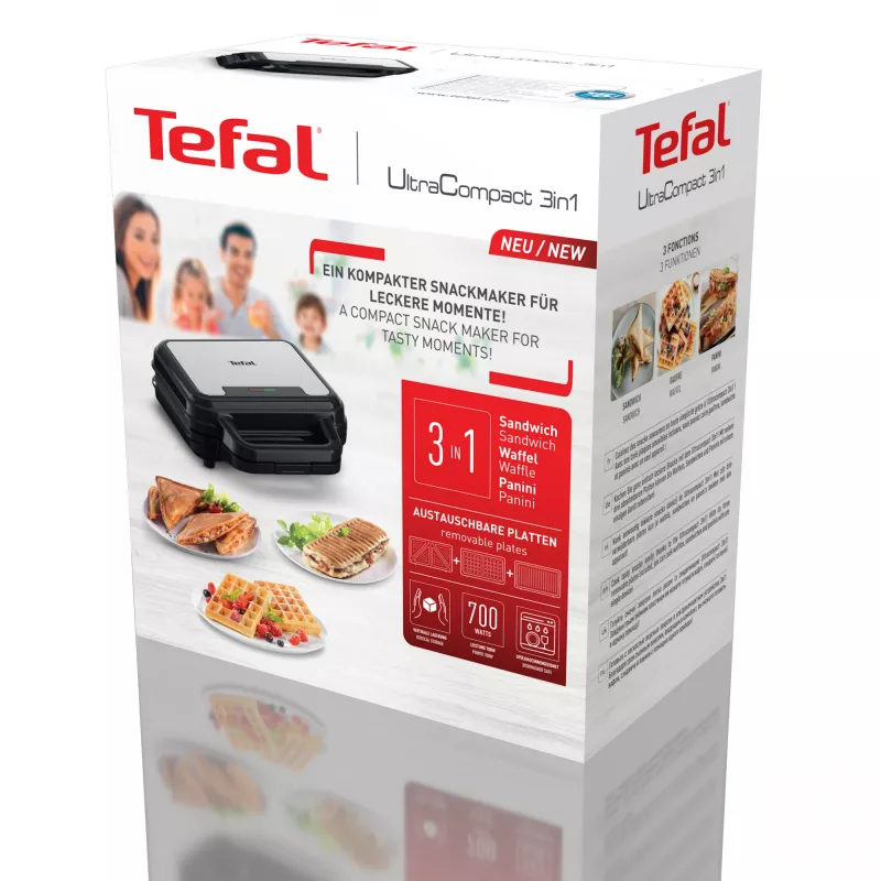 Tefal SW383D10 opiekacz do kanapek 700 W Czarny, Stal nierdzewna