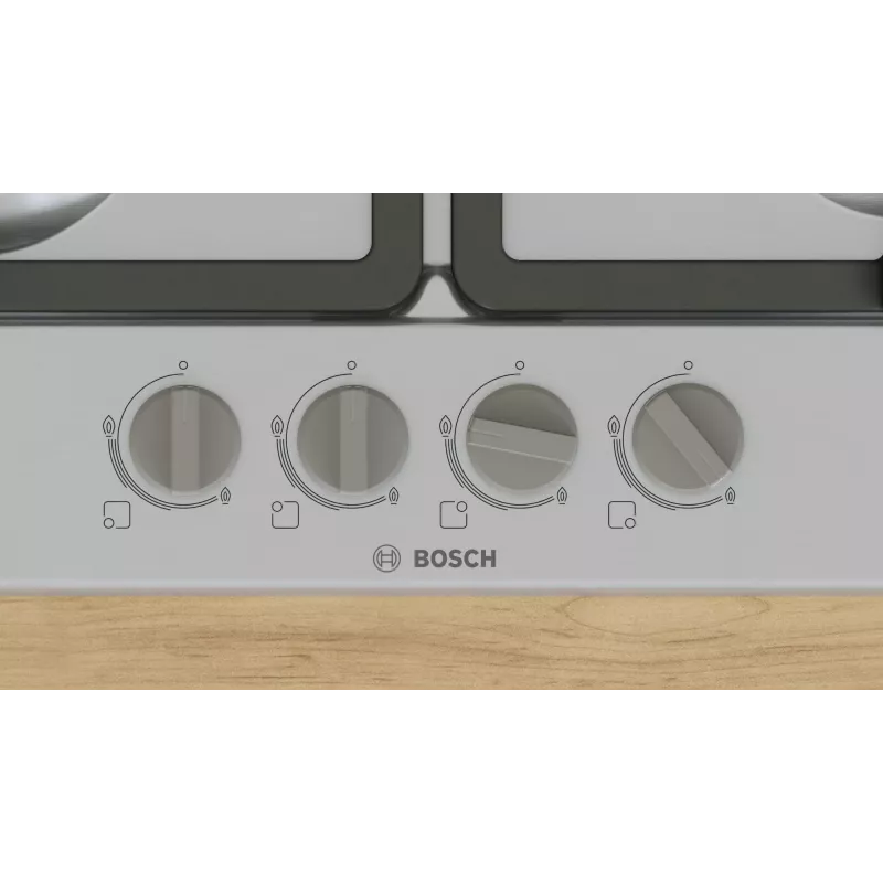 Wbudowana płyta gazowa Bosch Serie 4 PGH6B5K90, 4-strefowa, stal nierdzewna, 60 cm, pokrętła obrotowe, palnik wok