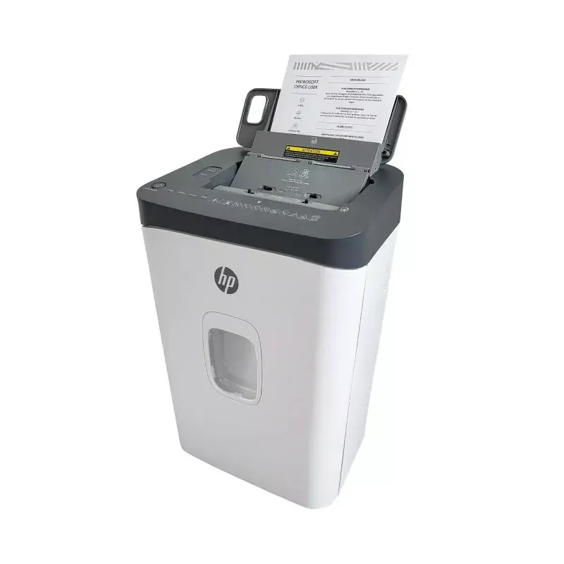 Niszczarka HP ONESHRED Auto 200CC — automatyczne podawanie 200 arkuszy, ścinki mikro P-4, kosz 28 l, biało-szara