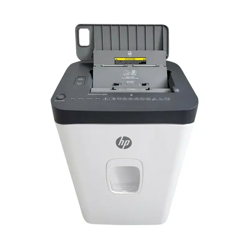 Niszczarka HP ONESHRED Auto 200CC — automatyczne podawanie 200 arkuszy, ścinki mikro P-4, kosz 28 l, biało-szara