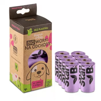 Kompostowalne worki na odchody Starch Bag STARCHBAG BIO liliowe, włókna roślinne, 8 × 15 szt.