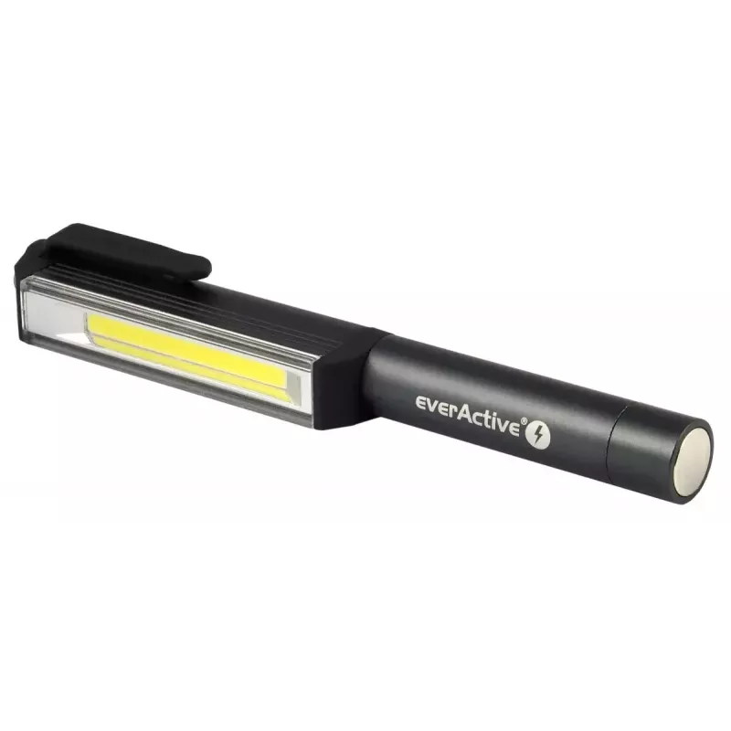 Latarka klipsowa everActive WL200, 3 W 200 lm, obudowa aluminiowa, IPX4, 3×AAA, długość 161,7 mm, czarny