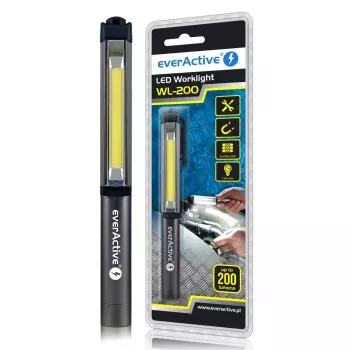 Latarka klipsowa everActive WL200, 3 W 200 lm, obudowa aluminiowa, IPX4, 3×AAA, długość 161,7 mm, czarny