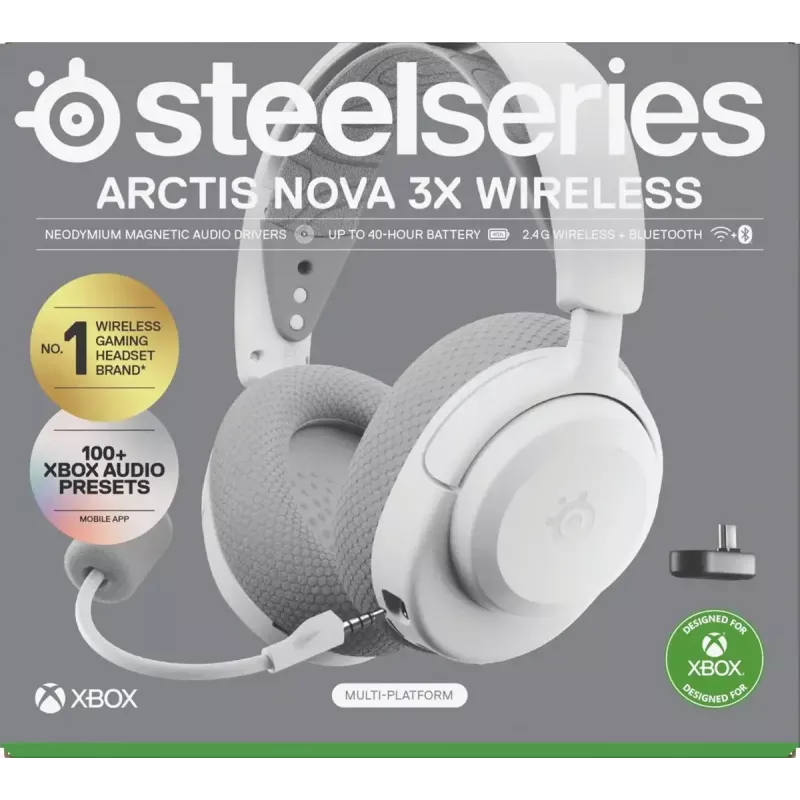Zestaw słuchawkowy STEELSERIES Arctis Nova 3X Wireless — binaural over-ear headset, Bluetooth 5.3, 2.4 GHz RF, bateria 40 h, USB-C