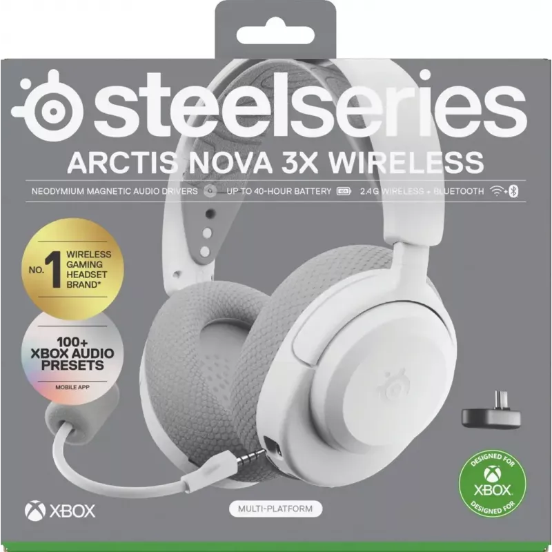 Zestaw słuchawkowy STEELSERIES Arctis Nova 3X Wireless — binaural over-ear headset, Bluetooth 5.3, 2.4 GHz RF, bateria 40 h, USB-C
