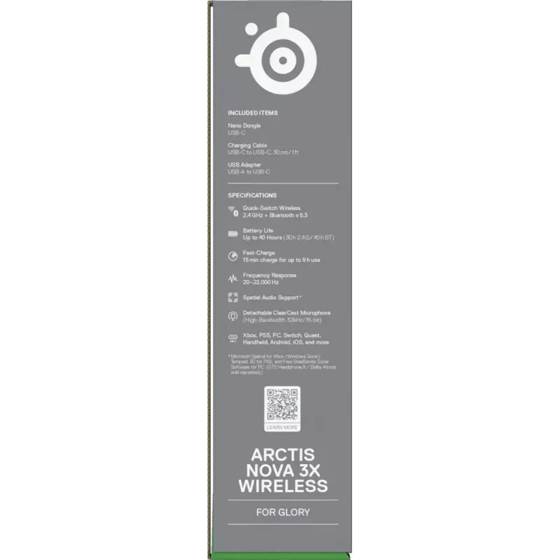 Zestaw słuchawkowy STEELSERIES Arctis Nova 3X Wireless — binaural over-ear headset, Bluetooth 5.3, 2.4 GHz RF, bateria 40 h, USB-C