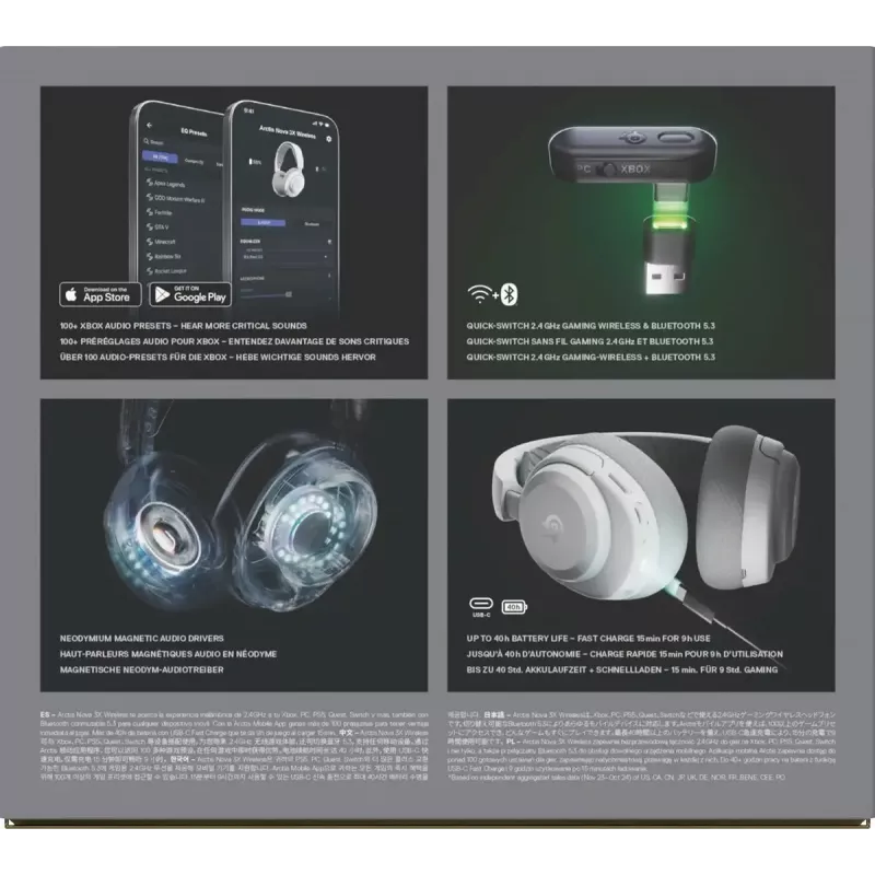 Zestaw słuchawkowy STEELSERIES Arctis Nova 3X Wireless — binaural over-ear headset, Bluetooth 5.3, 2.4 GHz RF, bateria 40 h, USB-C