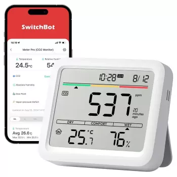 Monitor CO2 Switchbot Meter Pro — Pomiar CO2, temperatury i wilgotności, LCD, bateria (AA), obudowa ABS, 5 V, zakres temp. -20–80°C