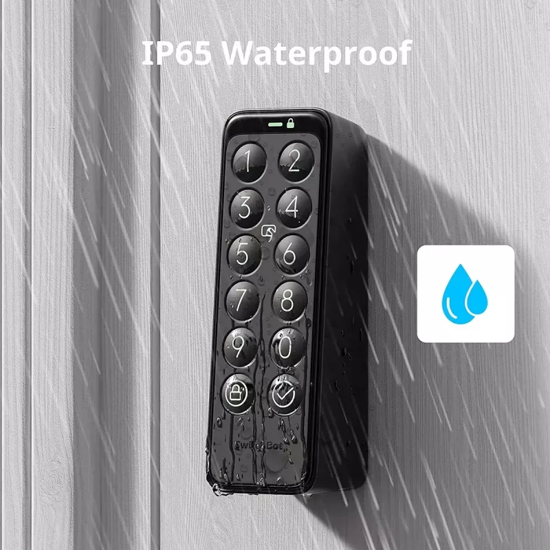 Inteligentny zamek do drzwi SwitchBot Keypad Touch — dostęp za pomocą kodu i odcisku palca, czarny, baterie CR123A, bezprzewodowy, 38×36×112 mm