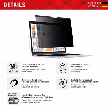 Displex PRIVACY SAFE magnetyczny dwukierunkowy filtr prywatyzujący do MacBook Air 13,6‘‘