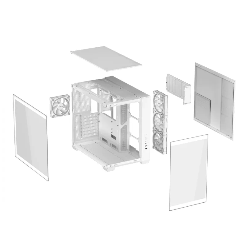 Obudowa PC ASUS A32 PLUS/WT/TG/ARGB Mid Tower, biała, ATX, szkło hartowane, ARGB, USB-C, obsługa GPU do 420 mm