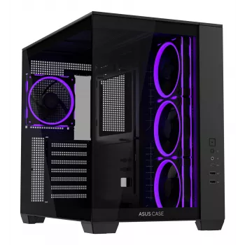 Obudowa PC ASUS A32 PLUS ATX, czarna — szkło hartowane, wentylatory RGB, USB-C, obsługuje ATX/Micro-ATX/Mini-ITX
