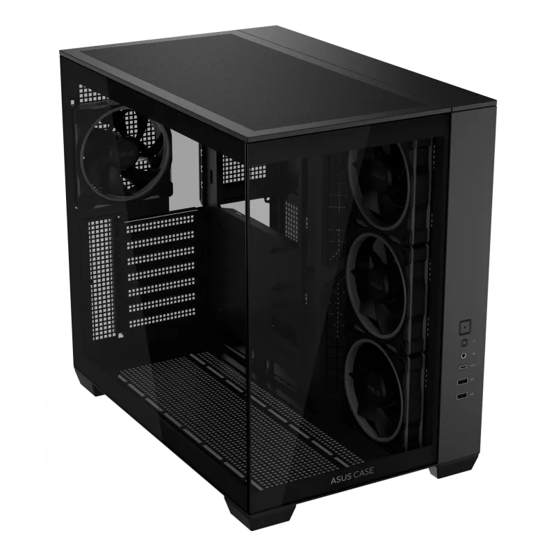 Obudowa PC ASUS A32 PLUS ATX, czarna — szkło hartowane, wentylatory RGB, USB-C, obsługuje ATX/Micro-ATX/Mini-ITX