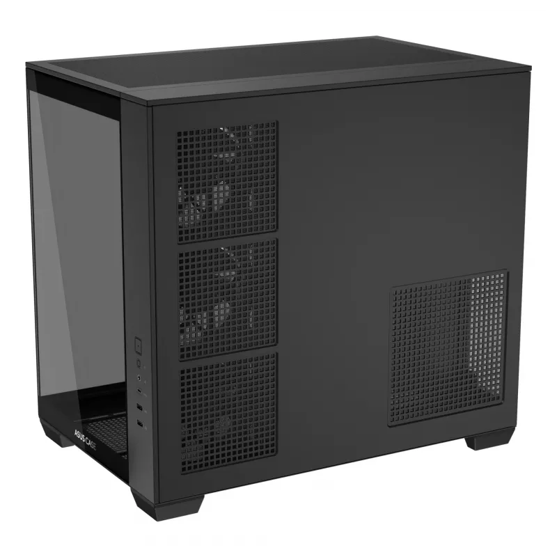 Obudowa PC ASUS A32 PLUS ATX, czarna — szkło hartowane, wentylatory RGB, USB-C, obsługuje ATX/Micro-ATX/Mini-ITX
