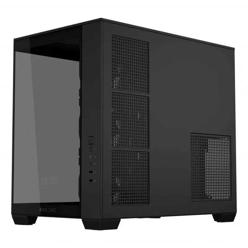 Obudowa PC ASUS A32 PLUS ATX, czarna — szkło hartowane, wentylatory RGB, USB-C, obsługuje ATX/Micro-ATX/Mini-ITX