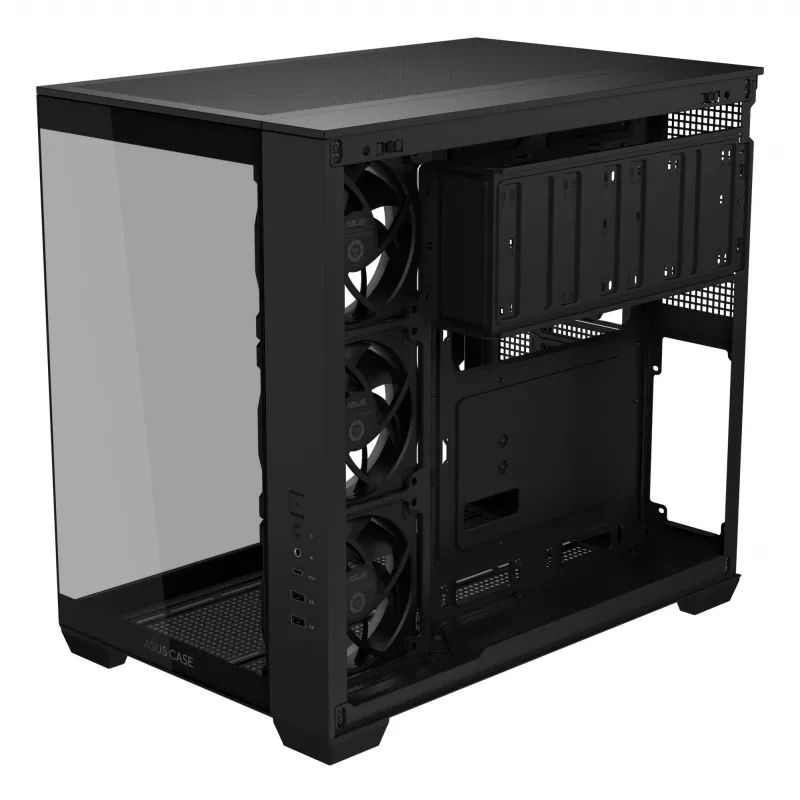 Obudowa PC ASUS A32 PLUS ATX, czarna — szkło hartowane, wentylatory RGB, USB-C, obsługuje ATX/Micro-ATX/Mini-ITX