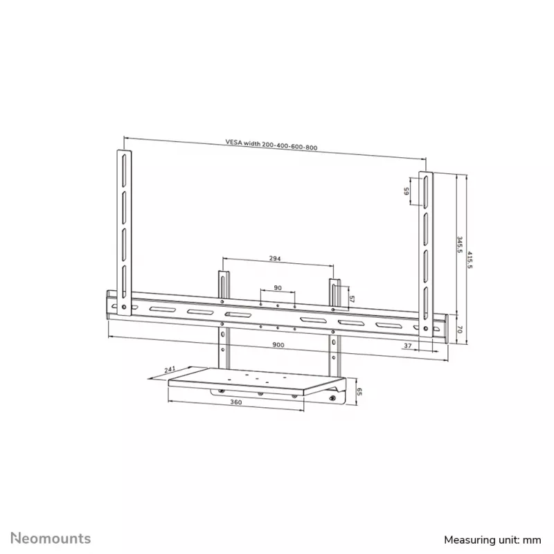 Neomounts Zestaw półki na laptopa AV45-500BL do ekranów 43–110 cali, VESA do 600x400, maks. 2,5 kg, 900×242×640 mm