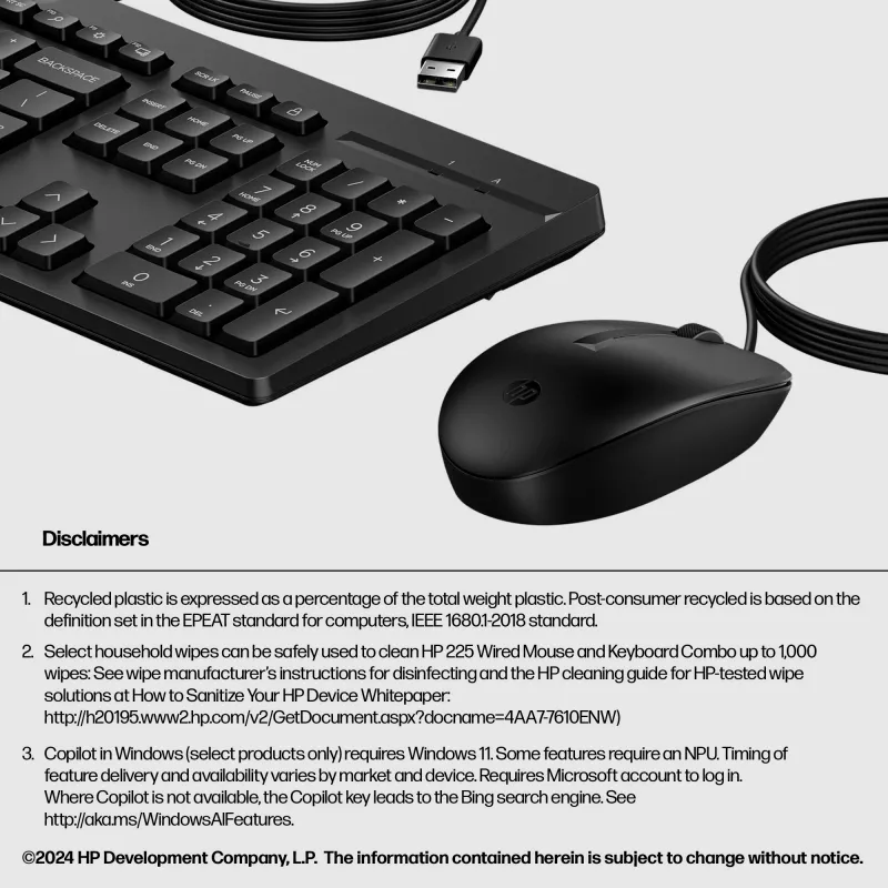Zestaw mysz i klawiatura przewodowa HP 225 G2 USB