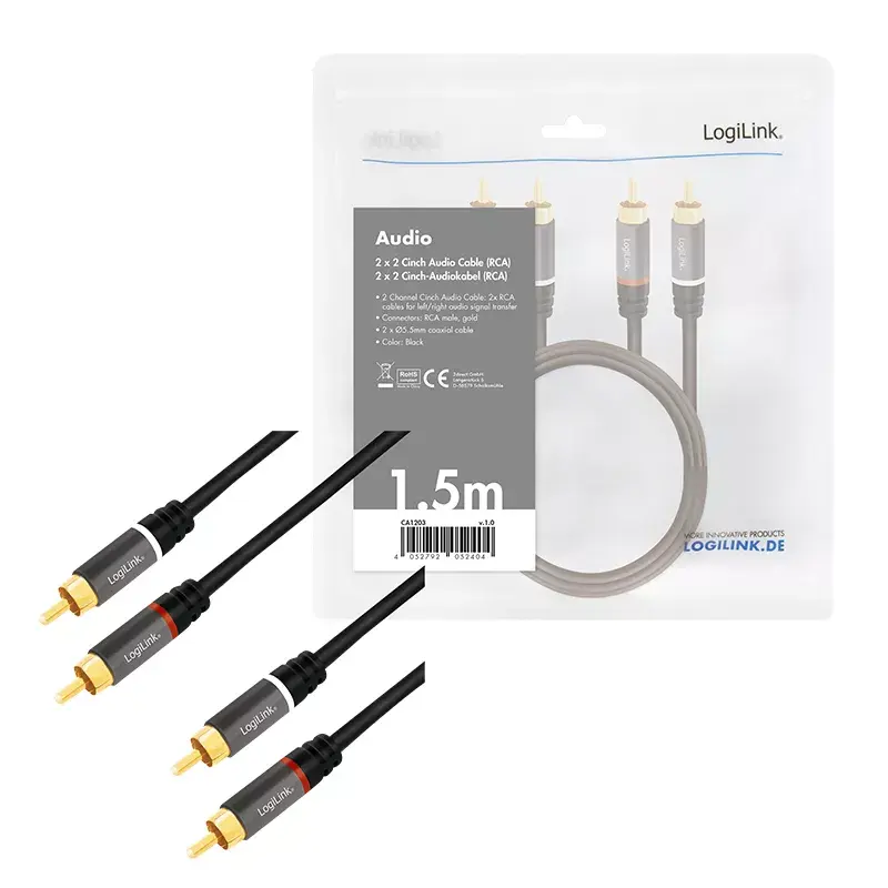 Kabel audio LogiLink CA1203 1.5m 2xRCA Czarny