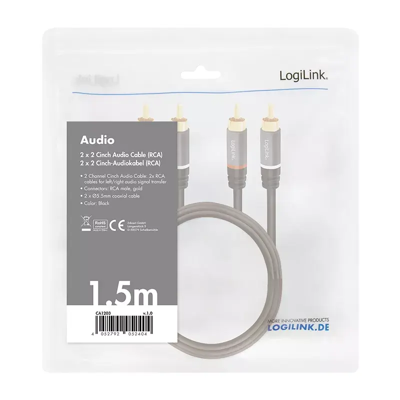 Kabel audio LogiLink CA1203 1.5m 2xRCA Czarny