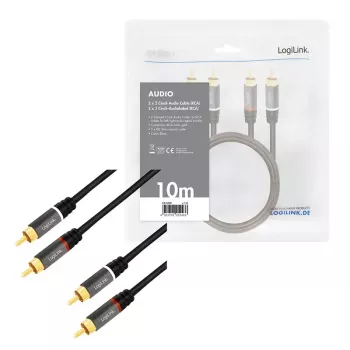 Kabel audio LogiLink CA1209 10m 2xRCA Czarny