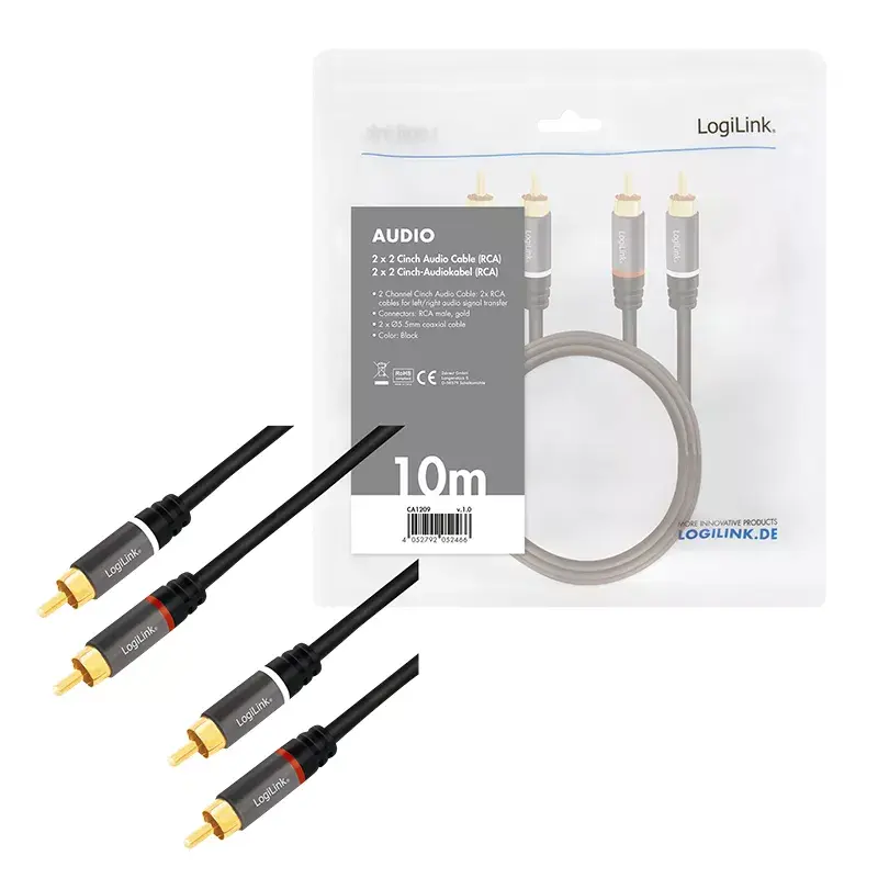 Kabel audio LogiLink CA1209 10m 2xRCA Czarny