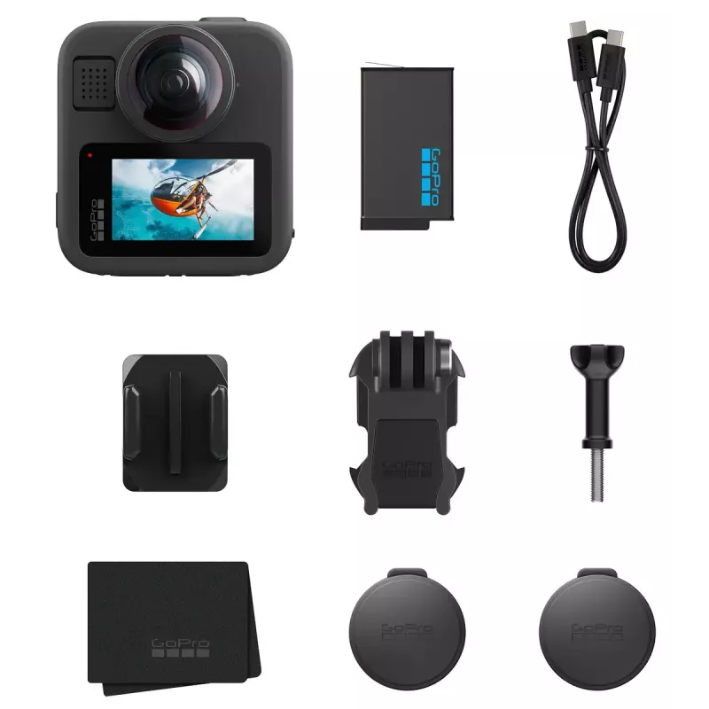 Kamera akcji GoPro MAX 2 – 29,5 MP, wideo 8K Ultra HD przy 100 kl./s, GPS, Wi‑Fi, wbudowany wyświetlacz LCD