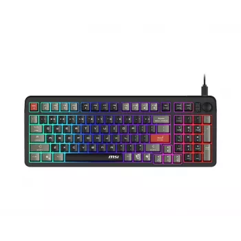 Klawiatura MSI Forge GK110 — pełnowymiarowa (100%), przewodowa USB, QWERTY US English, membranowa, podświetlenie RGB, 97 klawiszy, czarna