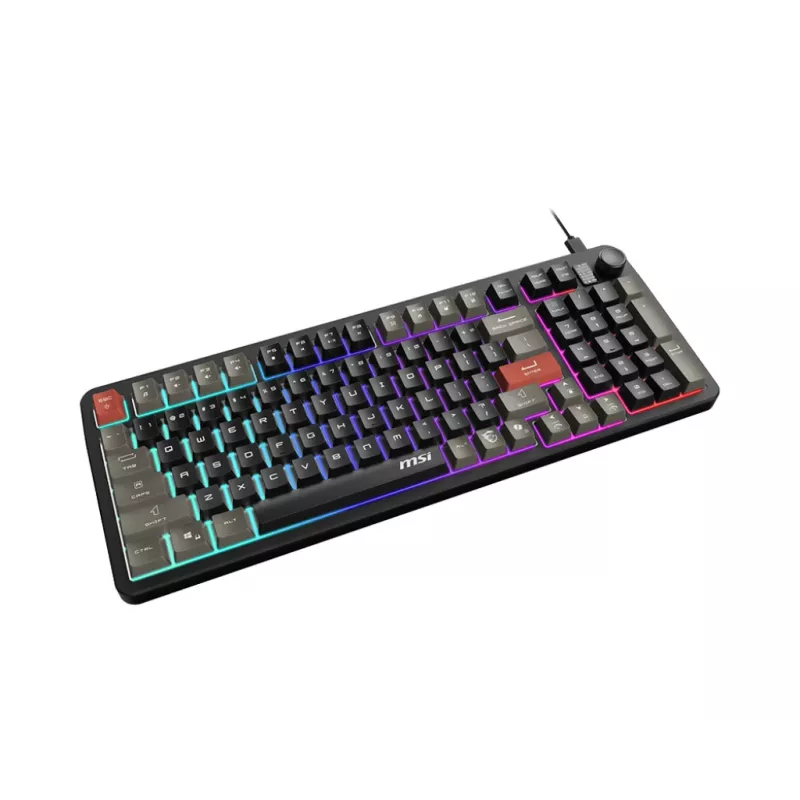 Klawiatura MSI Forge GK110 — pełnowymiarowa (100%), przewodowa USB, QWERTY US English, membranowa, podświetlenie RGB, 97 klawiszy, czarna