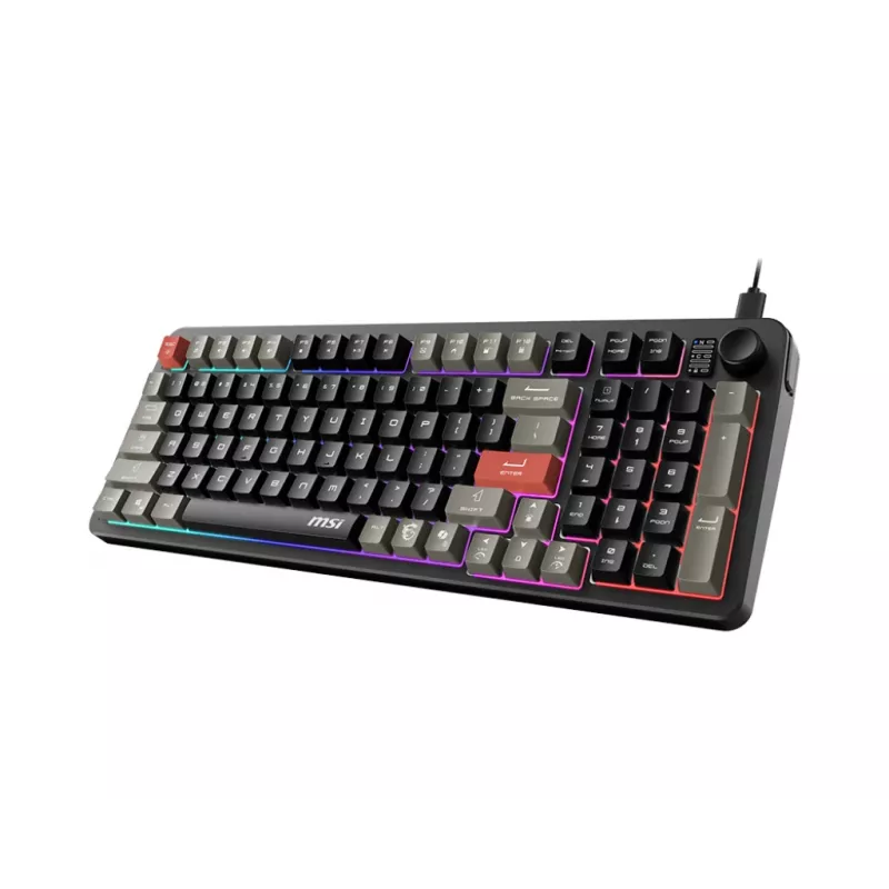 Klawiatura MSI Forge GK110 — pełnowymiarowa (100%), przewodowa USB, QWERTY US English, membranowa, podświetlenie RGB, 97 klawiszy, czarna