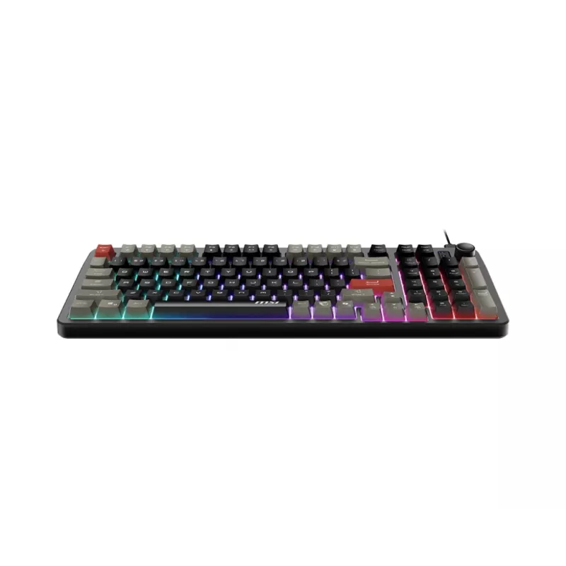 Klawiatura MSI Forge GK110 — pełnowymiarowa (100%), przewodowa USB, QWERTY US English, membranowa, podświetlenie RGB, 97 klawiszy, czarna