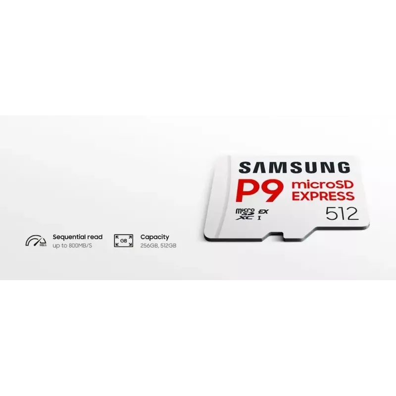 Karta pamięci microSDXC Samsung P9 Express 256 GB — UHS-I, odczyt 800 MB/s, V30, U1, wytrzymała