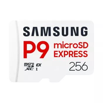 Karta pamięci microSDXC Samsung P9 Express 256 GB — UHS-I, odczyt 800 MB/s, V30, U1, wytrzymała