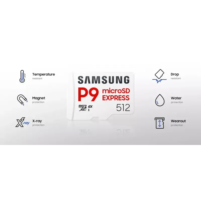 Karta pamięci microSDXC Samsung P9 Express 512 GB, UHS-I, Odczyt 800 MB/s, V30, U1, biała