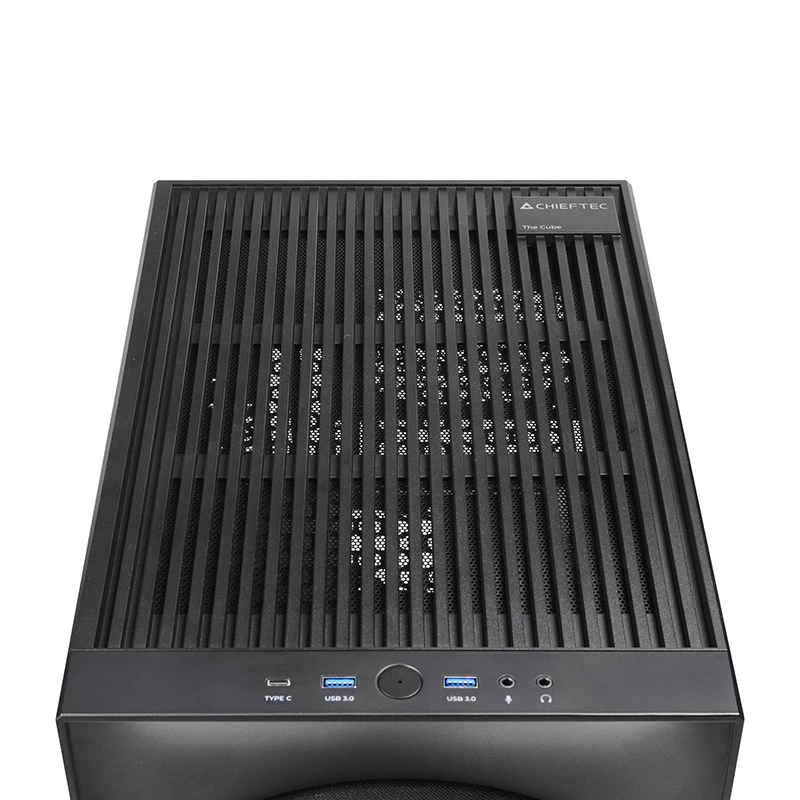 Obudowa komputerowa CHIEFTEC CI-03B-OP Cube Czarna — format Cube, obsługuje Micro ATX/Mini-ITX, 2x3,5 cala + 2x2,5 cala, 1x200 mm wentylator przedni