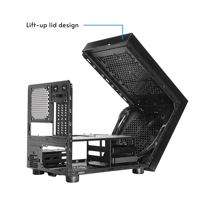 Obudowa komputerowa CHIEFTEC CI-03B-OP Cube Czarna — format Cube, obsługuje Micro ATX/Mini-ITX, 2x3,5 cala + 2x2,5 cala, 1x200 mm wentylator przedni