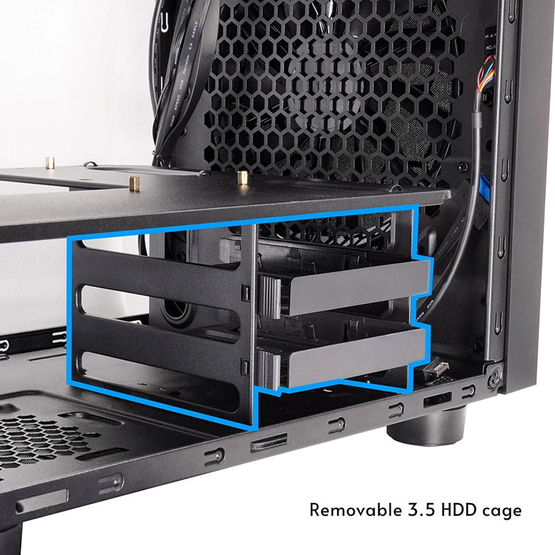 Obudowa komputerowa CHIEFTEC CI-03B-OP Cube Czarna — format Cube, obsługuje Micro ATX/Mini-ITX, 2x3,5 cala + 2x2,5 cala, 1x200 mm wentylator przedni