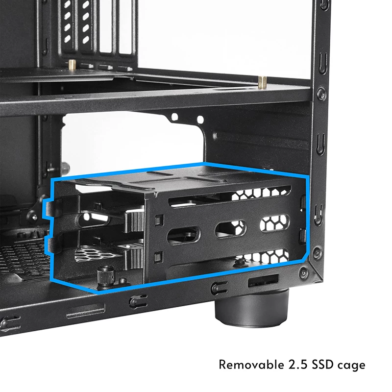 Obudowa komputerowa CHIEFTEC CI-03B-OP Cube Czarna — format Cube, obsługuje Micro ATX/Mini-ITX, 2x3,5 cala + 2x2,5 cala, 1x200 mm wentylator przedni