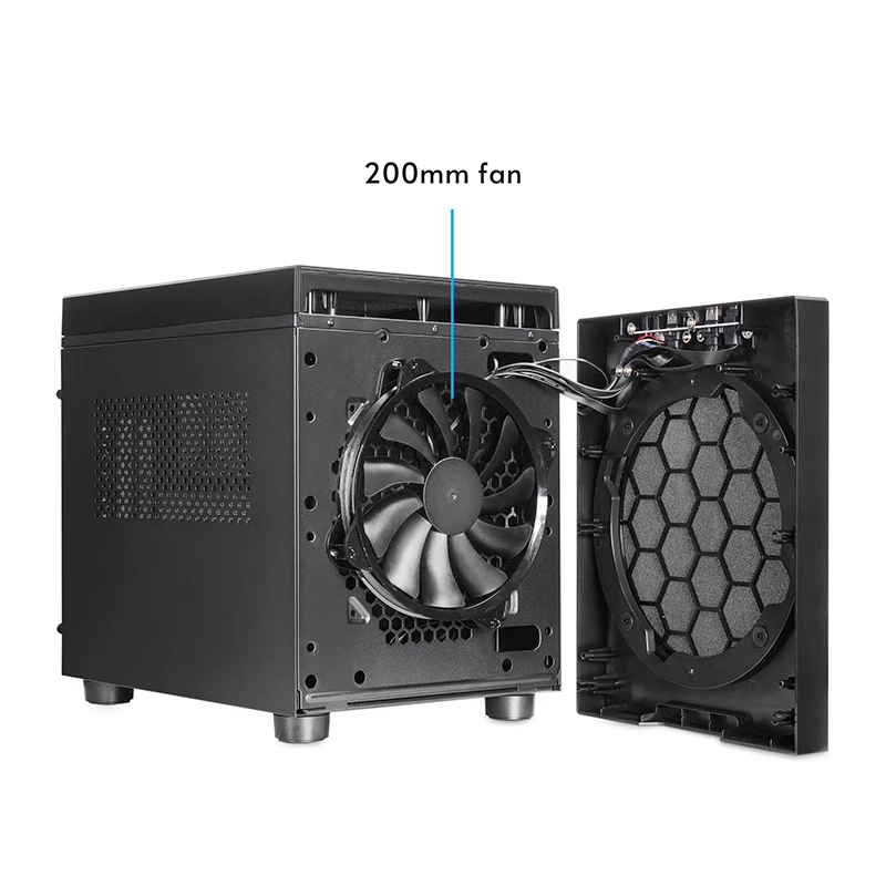Obudowa komputerowa CHIEFTEC CI-03B-OP Cube Czarna — format Cube, obsługuje Micro ATX/Mini-ITX, 2x3,5 cala + 2x2,5 cala, 1x200 mm wentylator przedni