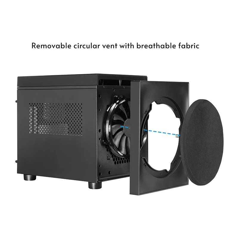 Obudowa komputerowa CHIEFTEC CI-03B-OP Cube Czarna — format Cube, obsługuje Micro ATX/Mini-ITX, 2x3,5 cala + 2x2,5 cala, 1x200 mm wentylator przedni