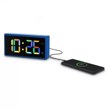 Cyfrowy budzik Hama Ibiza niebieski LCD Bateria USB 150x34x73mm