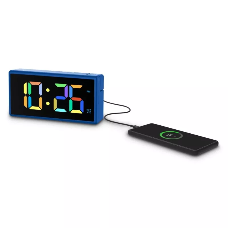Cyfrowy budzik Hama Ibiza niebieski LCD Bateria USB 150x34x73mm