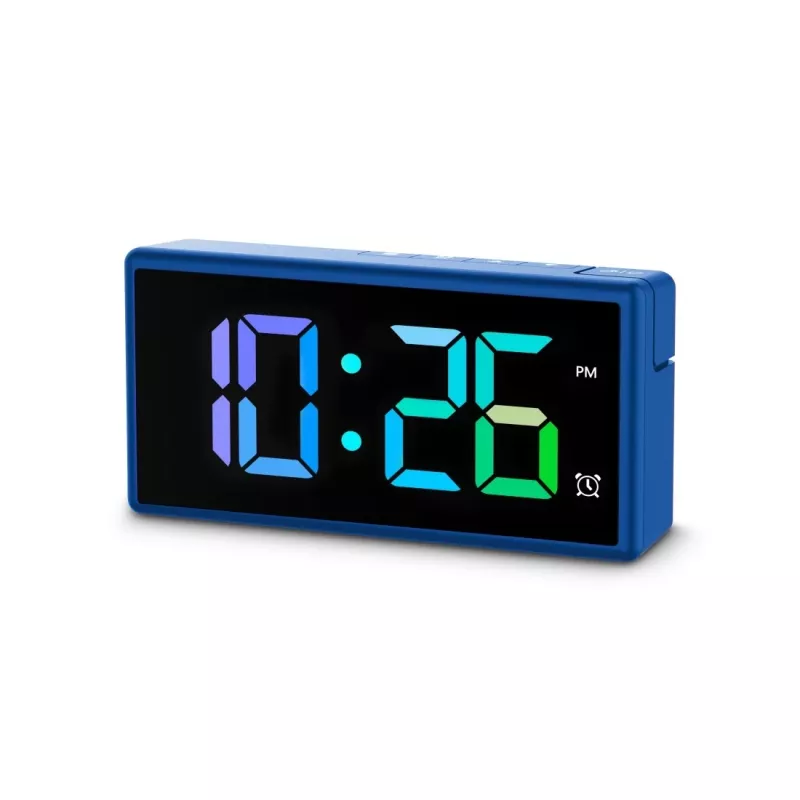 Cyfrowy budzik Hama Ibiza niebieski LCD Bateria USB 150x34x73mm